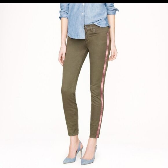 J. Crew "Toothpick Ankle" Army Green Jeans w/Tux Stripe sz.24 MSRP $128 - Picture 1 of 6